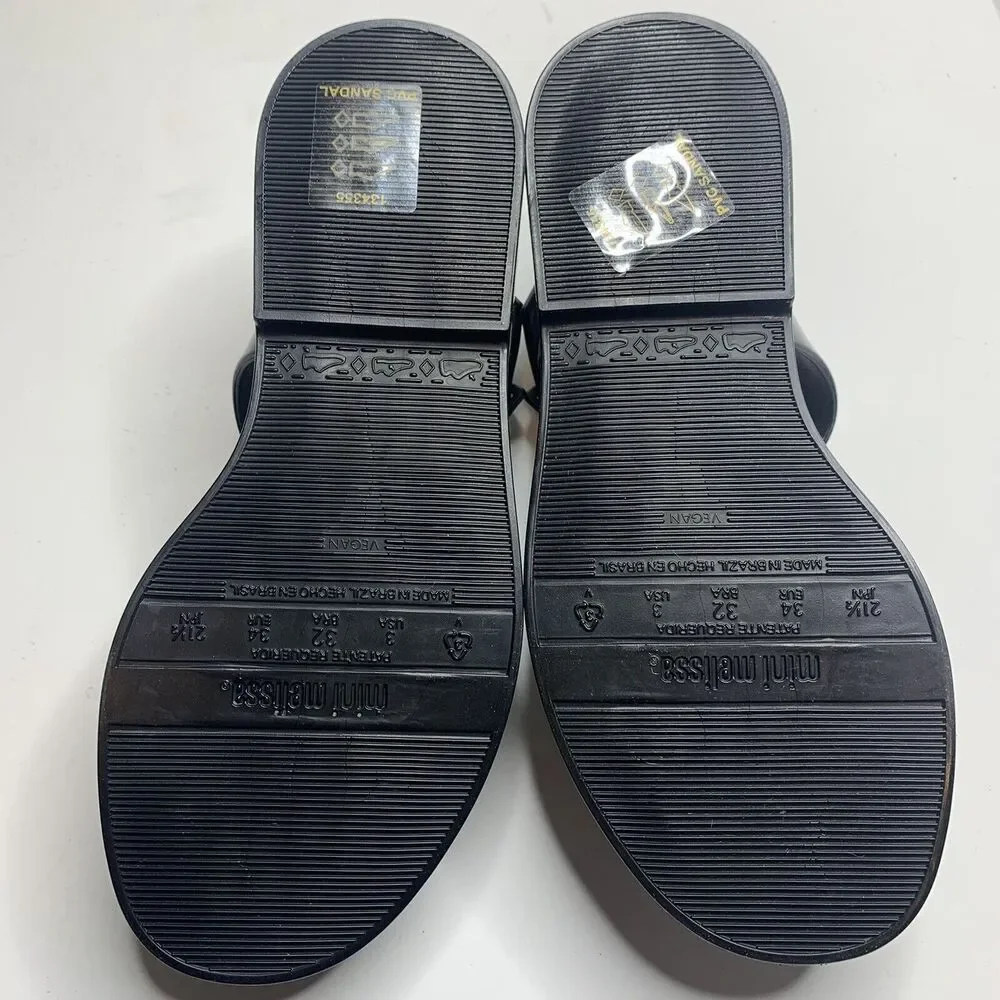 MINI MELISSA Mar Princess Black Silver Bow Jelly Sandals Big Girls Size 3